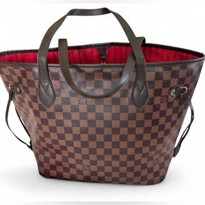Never full Brown Checkered Tote Bag,